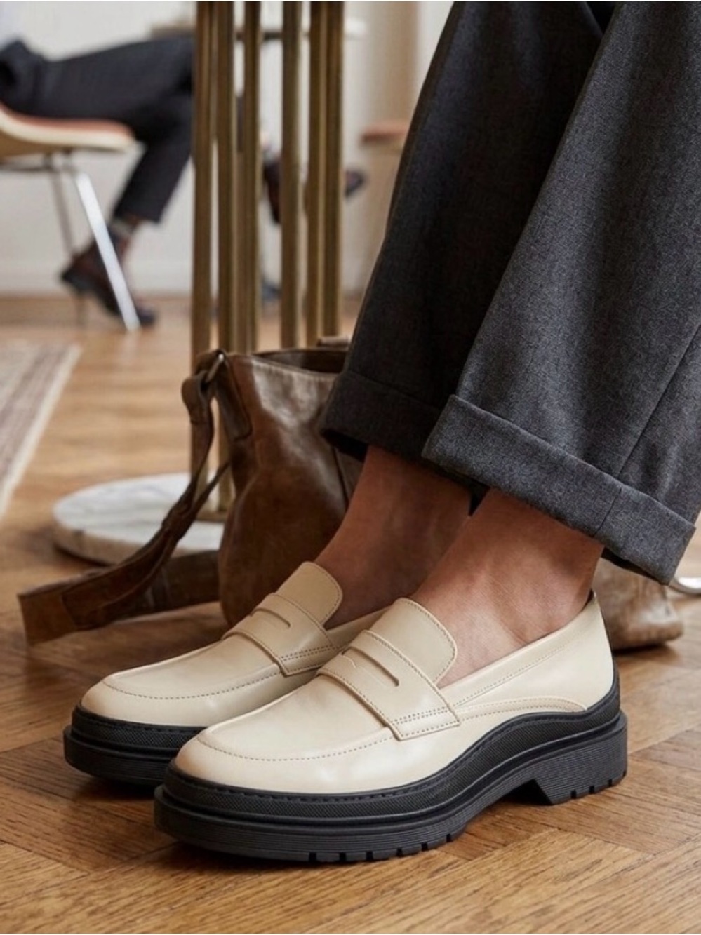 WANT Les Essentiels Woman’s Graves Lugged Loafer in Smooth Sand Leather size 7